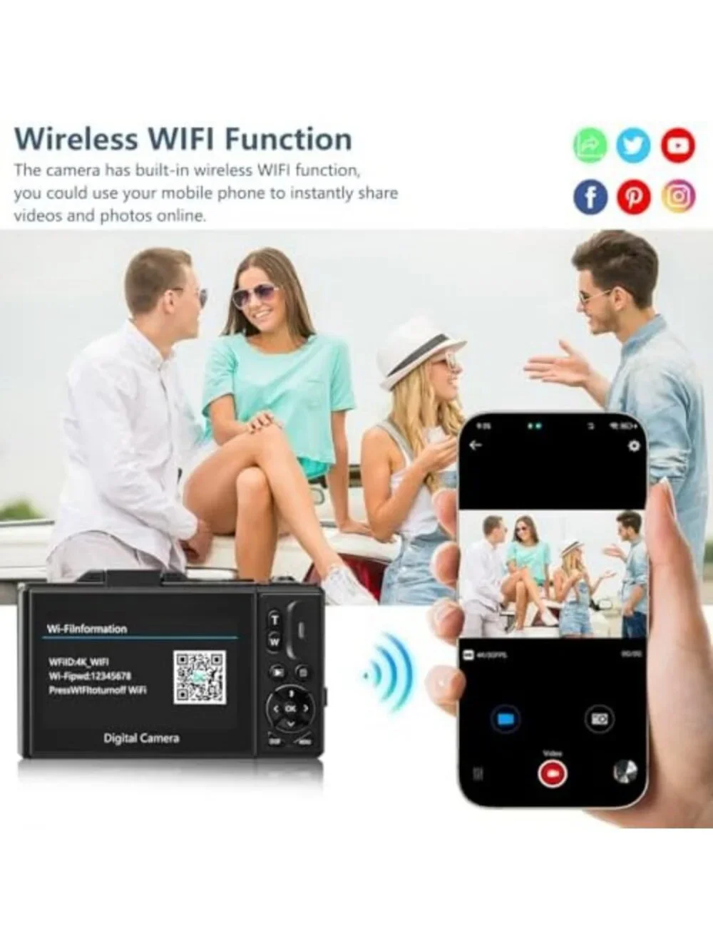 Compact 4K Digital Camera for Photography & Vlogging, 180° Flip Screen, 18X Zoom